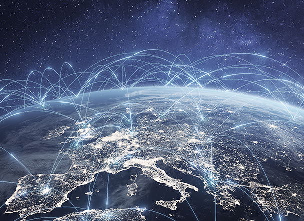 Representação gráfica de tecnologia de comunicação com rede global de internet.